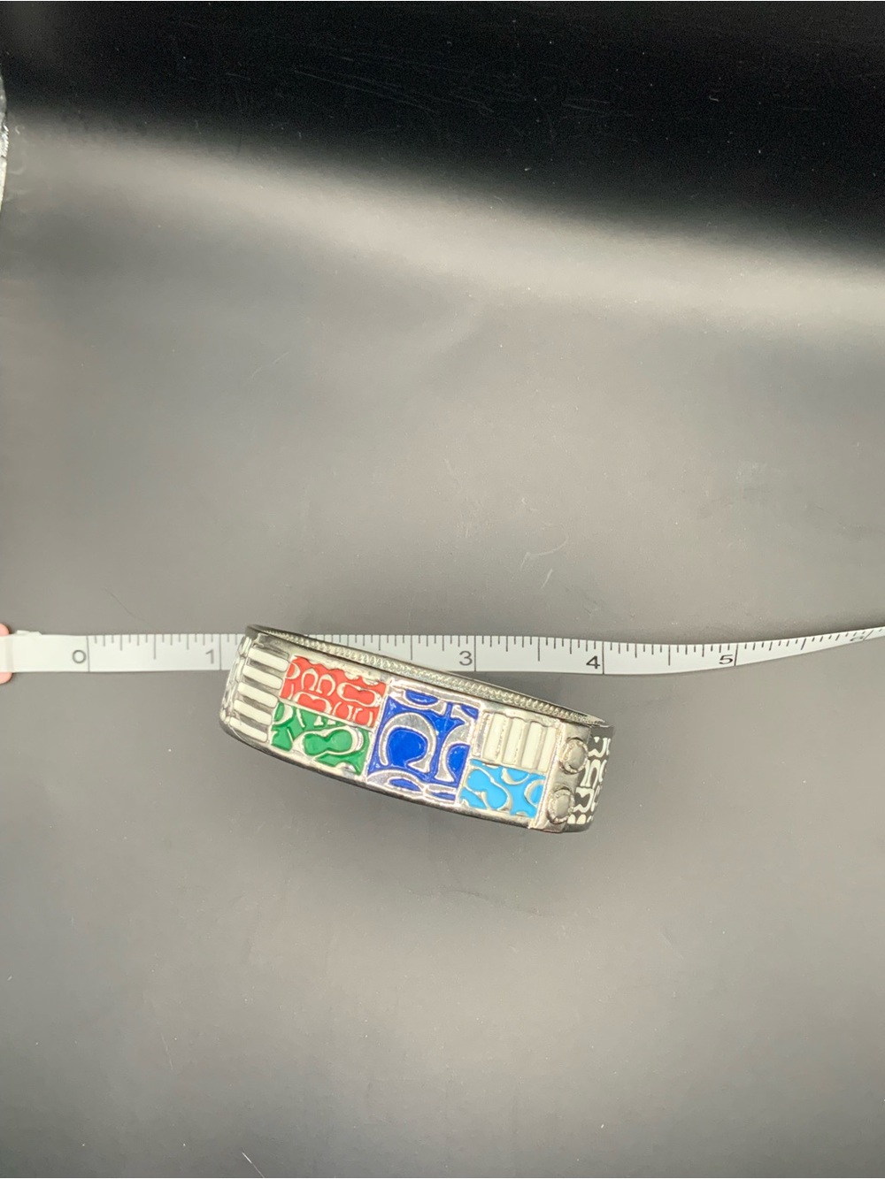 Coach Multicolor Enamel Logo Cuff Bracelet - Green Blue Red